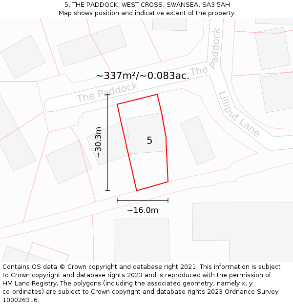 5, THE PADDOCK, WEST CROSS, SWANSEA, SA3 5AH: Plot and title map