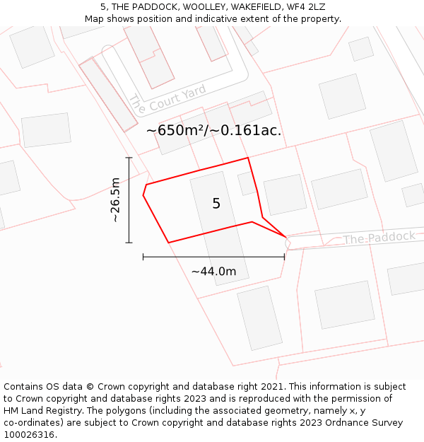 5, THE PADDOCK, WOOLLEY, WAKEFIELD, WF4 2LZ: Plot and title map