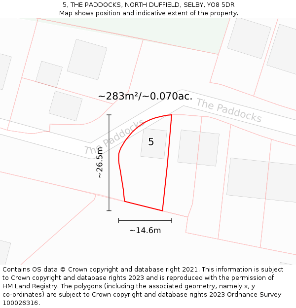 5, THE PADDOCKS, NORTH DUFFIELD, SELBY, YO8 5DR: Plot and title map