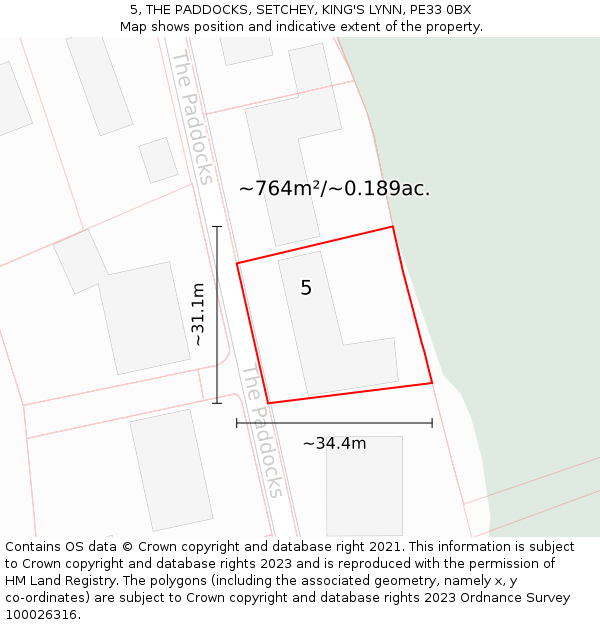 5, THE PADDOCKS, SETCHEY, KING'S LYNN, PE33 0BX: Plot and title map