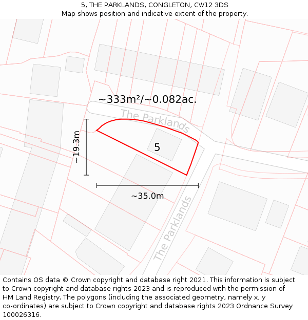 5, THE PARKLANDS, CONGLETON, CW12 3DS: Plot and title map