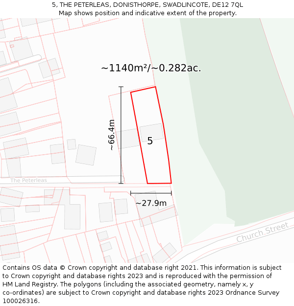 5, THE PETERLEAS, DONISTHORPE, SWADLINCOTE, DE12 7QL: Plot and title map