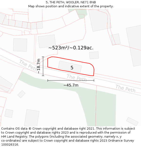 5, THE PETH, WOOLER, NE71 6NB: Plot and title map