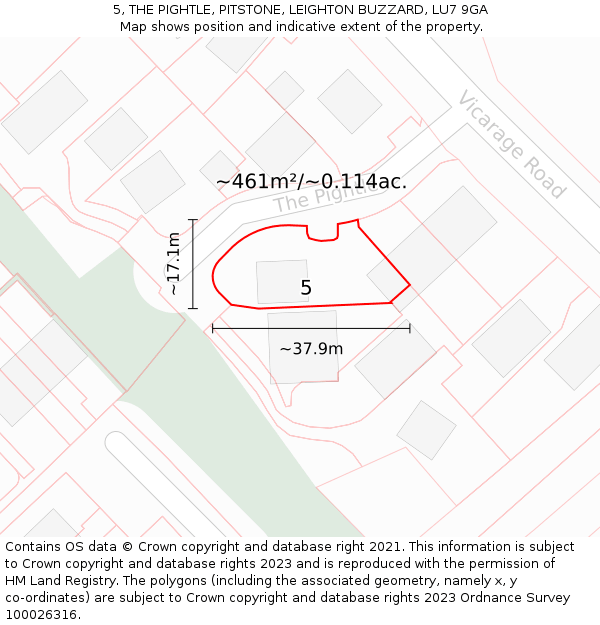 5, THE PIGHTLE, PITSTONE, LEIGHTON BUZZARD, LU7 9GA: Plot and title map