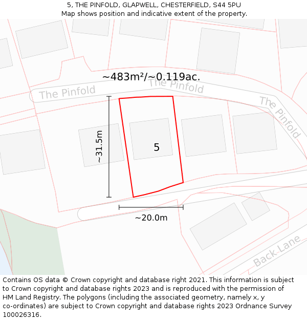 5, THE PINFOLD, GLAPWELL, CHESTERFIELD, S44 5PU: Plot and title map