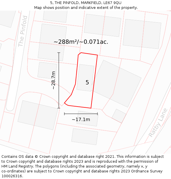 5, THE PINFOLD, MARKFIELD, LE67 9QU: Plot and title map
