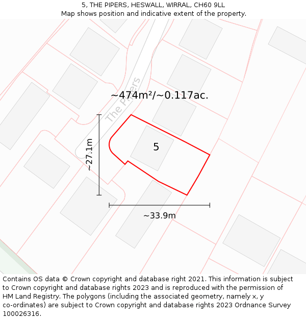 5, THE PIPERS, HESWALL, WIRRAL, CH60 9LL: Plot and title map
