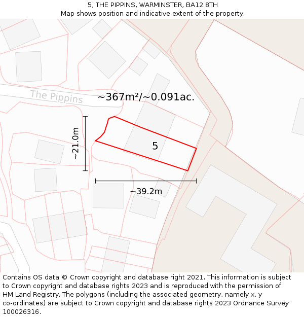 5, THE PIPPINS, WARMINSTER, BA12 8TH: Plot and title map