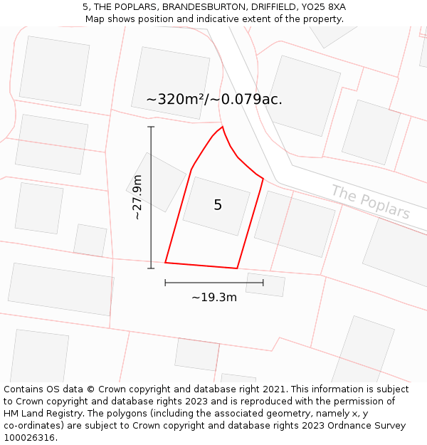 5, THE POPLARS, BRANDESBURTON, DRIFFIELD, YO25 8XA: Plot and title map