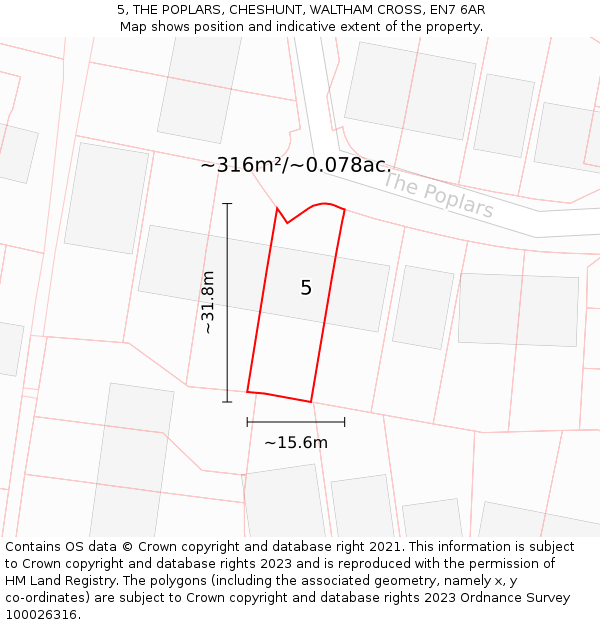 5, THE POPLARS, CHESHUNT, WALTHAM CROSS, EN7 6AR: Plot and title map