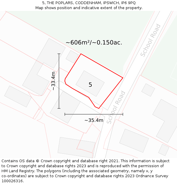 5, THE POPLARS, CODDENHAM, IPSWICH, IP6 9PQ: Plot and title map
