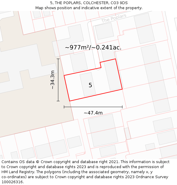 5, THE POPLARS, COLCHESTER, CO3 9DS: Plot and title map