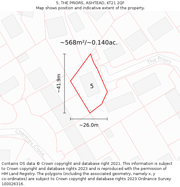 5, THE PRIORS, ASHTEAD, KT21 2QF: Plot and title map