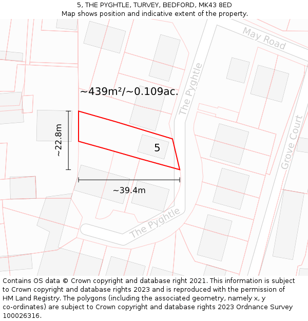 5, THE PYGHTLE, TURVEY, BEDFORD, MK43 8ED: Plot and title map