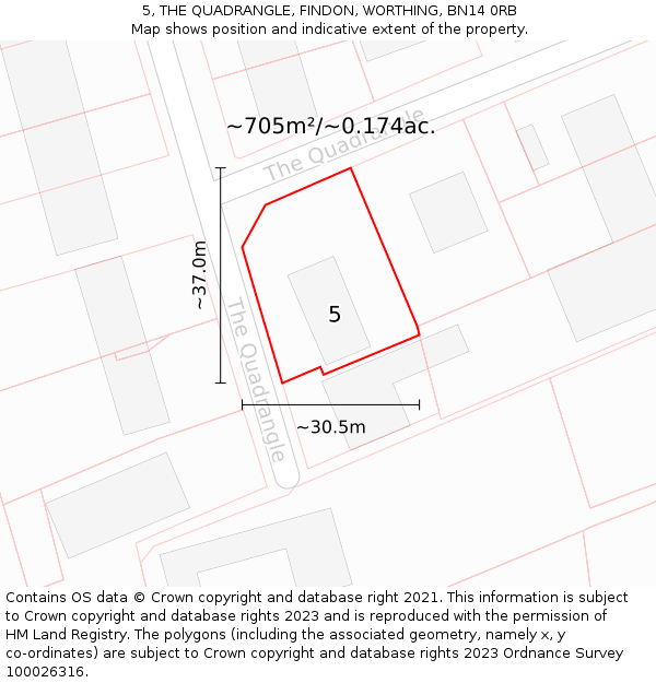 5, THE QUADRANGLE, FINDON, WORTHING, BN14 0RB: Plot and title map