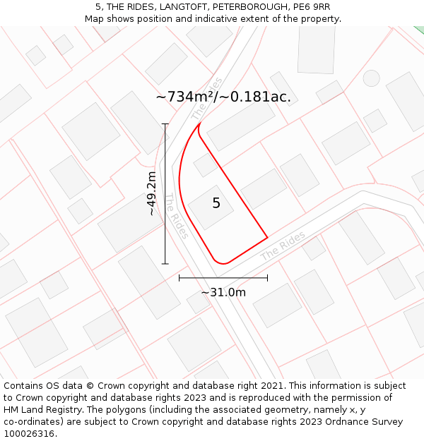 5, THE RIDES, LANGTOFT, PETERBOROUGH, PE6 9RR: Plot and title map