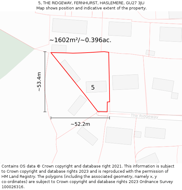 5, THE RIDGEWAY, FERNHURST, HASLEMERE, GU27 3JU: Plot and title map