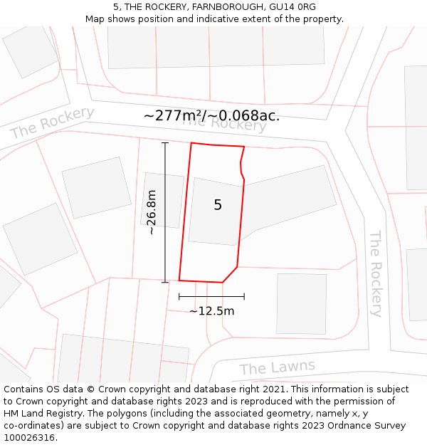 5, THE ROCKERY, FARNBOROUGH, GU14 0RG: Plot and title map