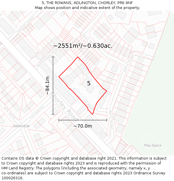 5, THE ROWANS, ADLINGTON, CHORLEY, PR6 9NF: Plot and title map