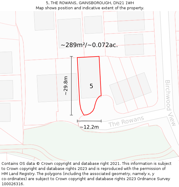 5, THE ROWANS, GAINSBOROUGH, DN21 1WH: Plot and title map