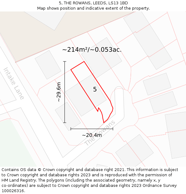 5, THE ROWANS, LEEDS, LS13 1BD: Plot and title map