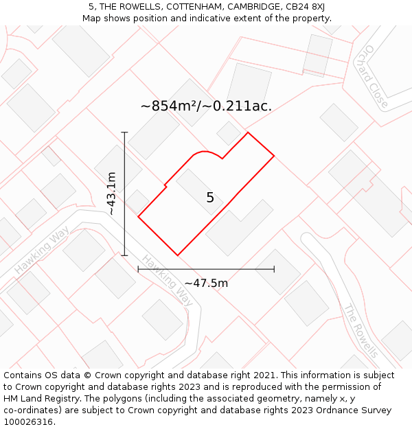 5, THE ROWELLS, COTTENHAM, CAMBRIDGE, CB24 8XJ: Plot and title map