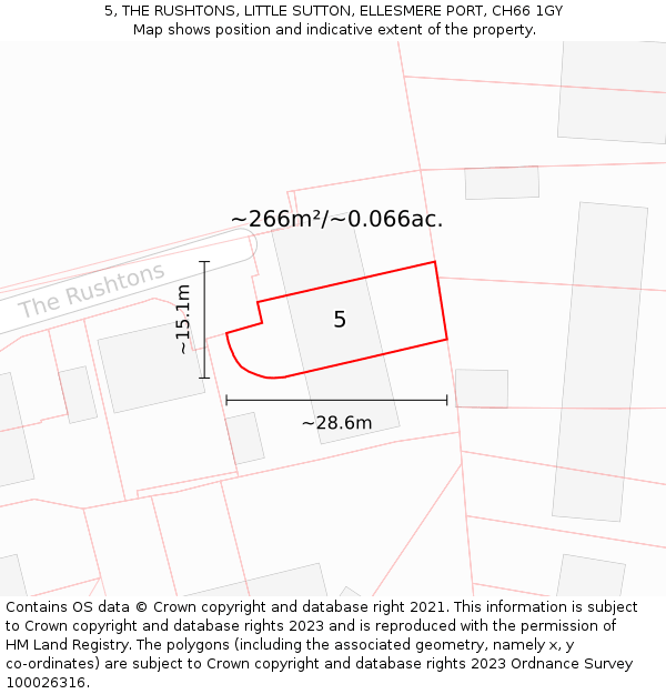 5, THE RUSHTONS, LITTLE SUTTON, ELLESMERE PORT, CH66 1GY: Plot and title map