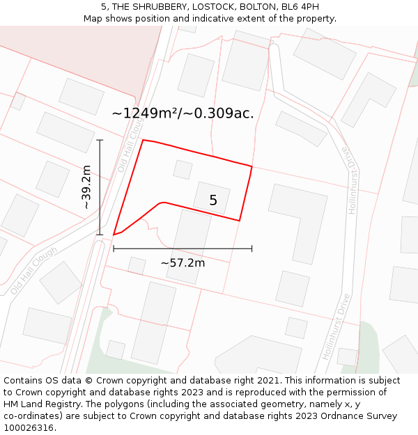 5, THE SHRUBBERY, LOSTOCK, BOLTON, BL6 4PH: Plot and title map
