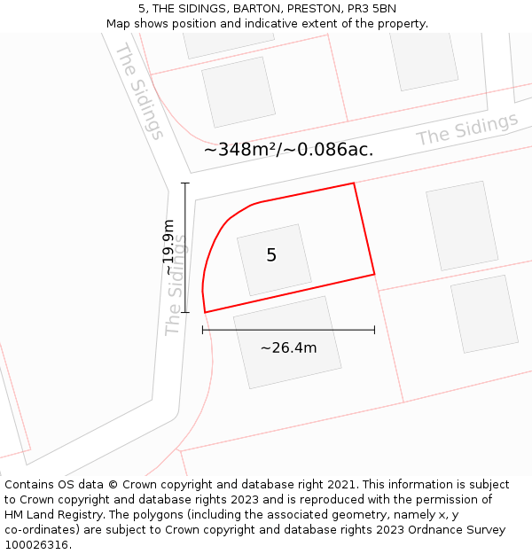 5, THE SIDINGS, BARTON, PRESTON, PR3 5BN: Plot and title map