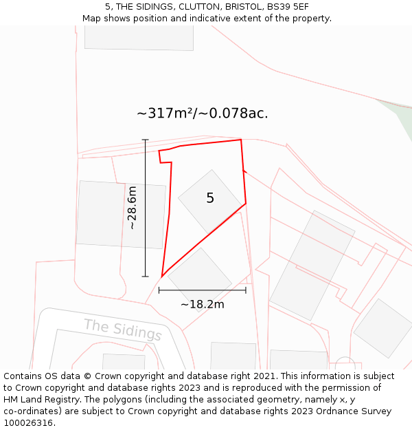 5, THE SIDINGS, CLUTTON, BRISTOL, BS39 5EF: Plot and title map