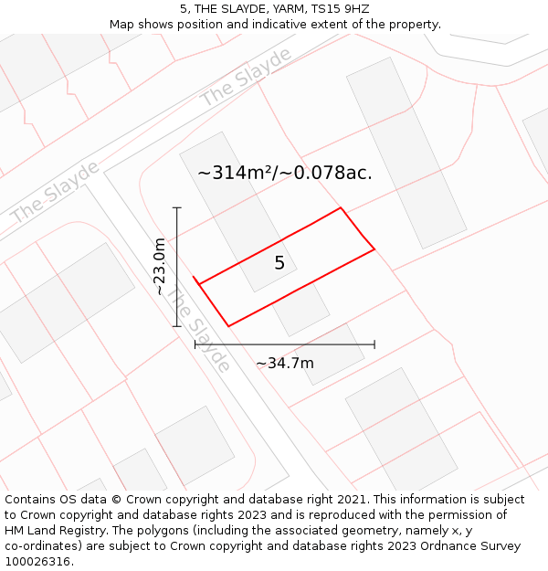 5, THE SLAYDE, YARM, TS15 9HZ: Plot and title map