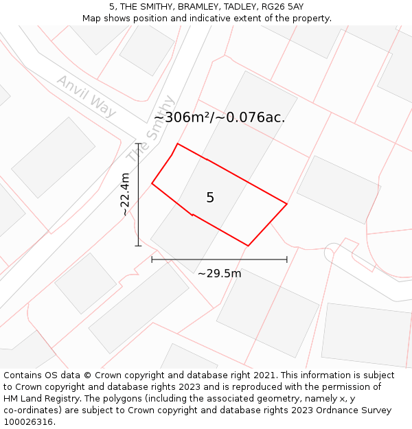 5, THE SMITHY, BRAMLEY, TADLEY, RG26 5AY: Plot and title map
