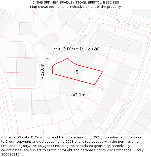 5, THE SPINNEY, BRADLEY STOKE, BRISTOL, BS32 8ES: Plot and title map