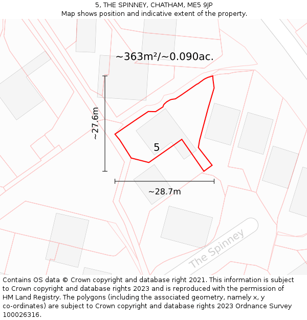 5, THE SPINNEY, CHATHAM, ME5 9JP: Plot and title map