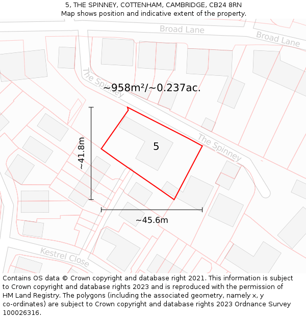 5, THE SPINNEY, COTTENHAM, CAMBRIDGE, CB24 8RN: Plot and title map
