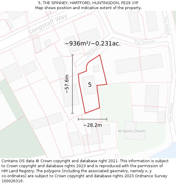 5, THE SPINNEY, HARTFORD, HUNTINGDON, PE29 1YP: Plot and title map