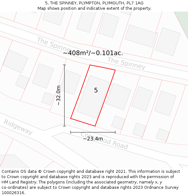 5, THE SPINNEY, PLYMPTON, PLYMOUTH, PL7 1AG: Plot and title map
