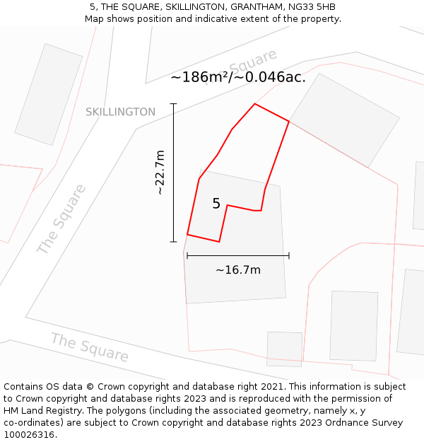 5, THE SQUARE, SKILLINGTON, GRANTHAM, NG33 5HB: Plot and title map