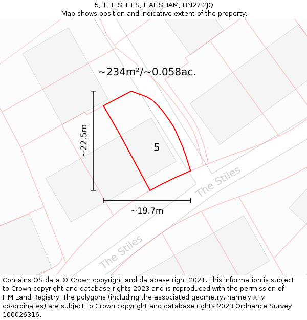 5, THE STILES, HAILSHAM, BN27 2JQ: Plot and title map