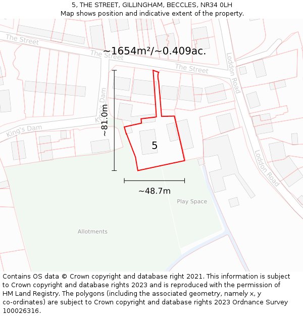 5, THE STREET, GILLINGHAM, BECCLES, NR34 0LH: Plot and title map