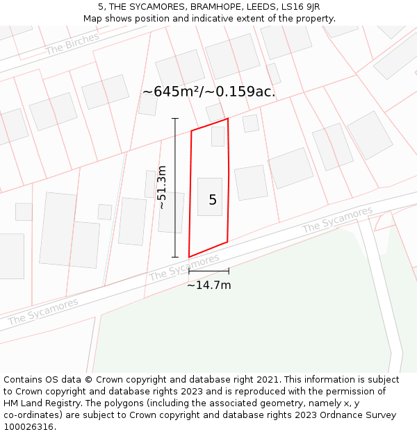 5, THE SYCAMORES, BRAMHOPE, LEEDS, LS16 9JR: Plot and title map