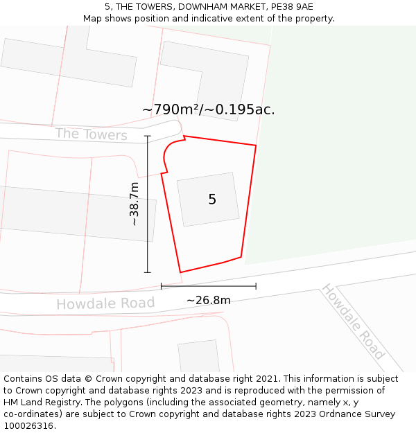5, THE TOWERS, DOWNHAM MARKET, PE38 9AE: Plot and title map