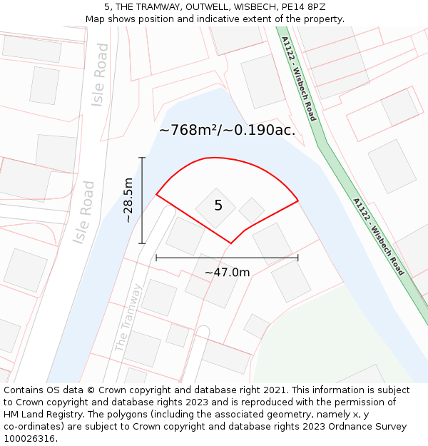 5, THE TRAMWAY, OUTWELL, WISBECH, PE14 8PZ: Plot and title map