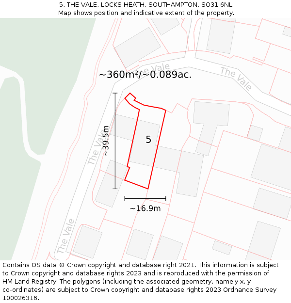 5, THE VALE, LOCKS HEATH, SOUTHAMPTON, SO31 6NL: Plot and title map