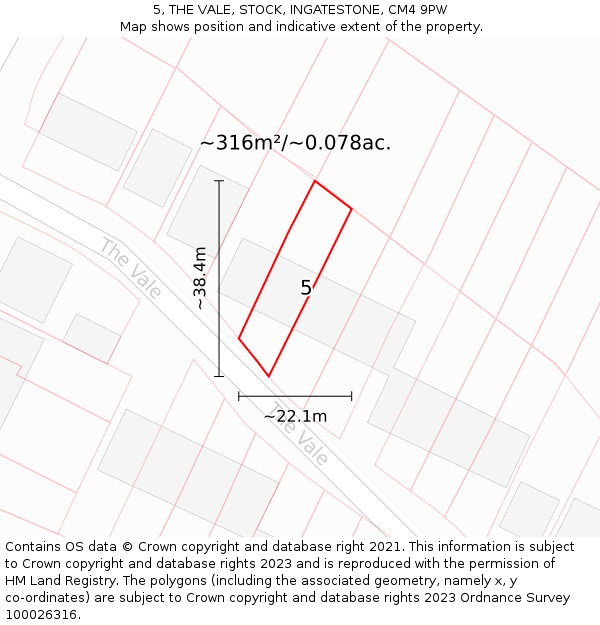5, THE VALE, STOCK, INGATESTONE, CM4 9PW: Plot and title map