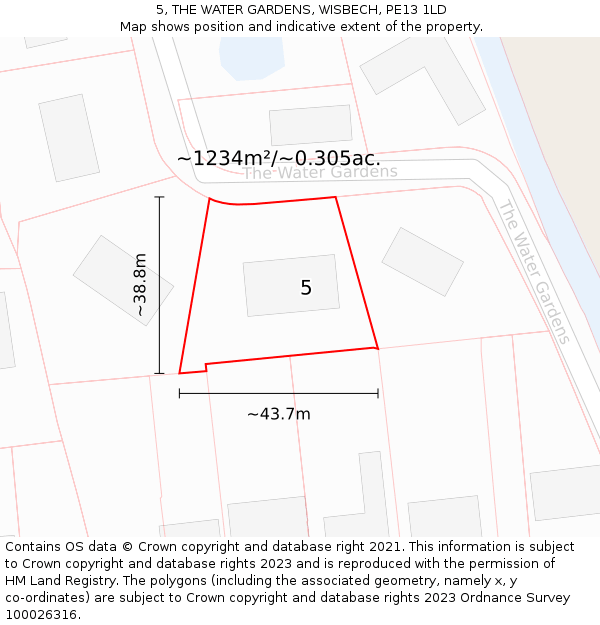 5, THE WATER GARDENS, WISBECH, PE13 1LD: Plot and title map