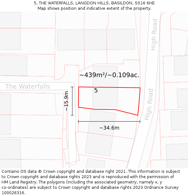5, THE WATERFALLS, LANGDON HILLS, BASILDON, SS16 6HE: Plot and title map