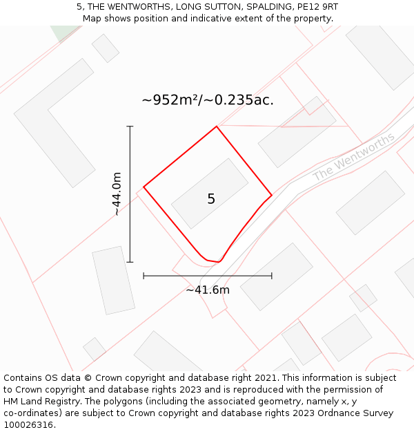 5, THE WENTWORTHS, LONG SUTTON, SPALDING, PE12 9RT: Plot and title map
