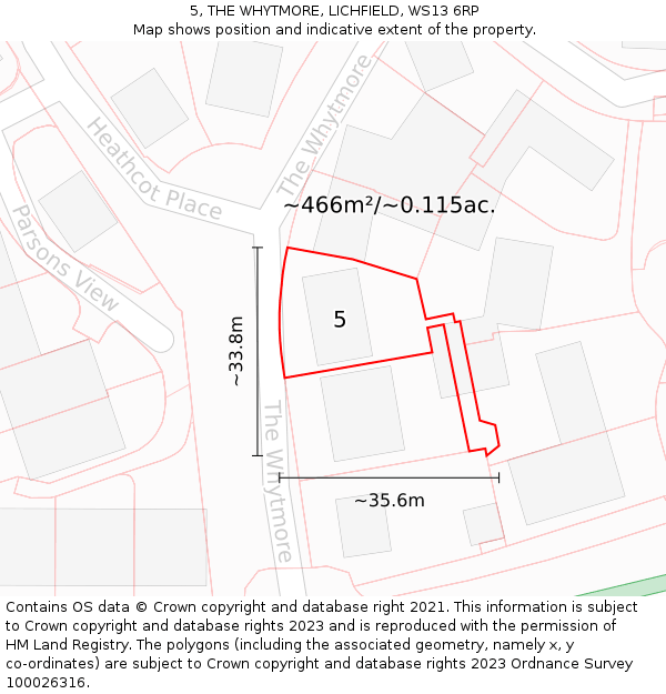 5, THE WHYTMORE, LICHFIELD, WS13 6RP: Plot and title map