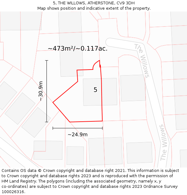 5, THE WILLOWS, ATHERSTONE, CV9 3DH: Plot and title map